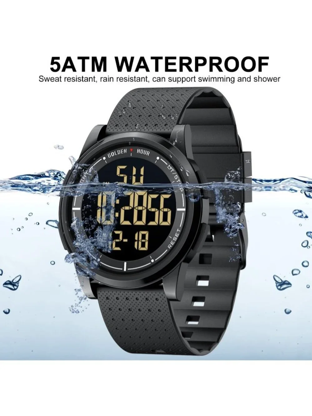 Men's Black Rubber Strap Ultra-Thin Minimalist Solid Waterproof Digital Watch